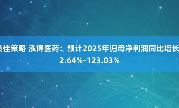 最佳策略 泓博医药：预计2025年归母净利润同比增长82.64%-123.03%