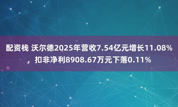 配资栈 沃尔德2025年营收7.54亿元增长11.08%，扣非净利8908.67万元下落0.11%