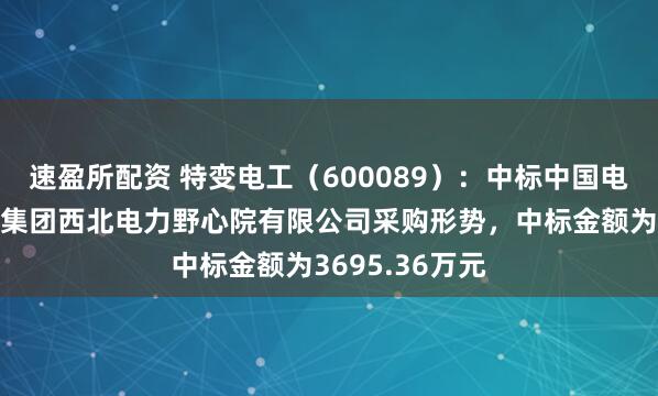 速盈所配资 特变电工（600089）：中标中国电力工程参谋人集团西北电力野心院有限公司采购形势，中标金额为3695.36万元